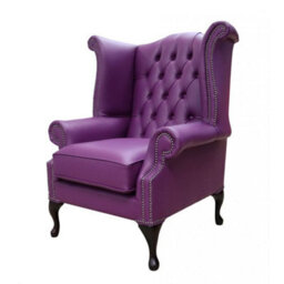 Chesterfield High Back Wing Chair Shelly Wineberry Purple Real Leather Bespoke In Queen Anne Style - thumbnail 2