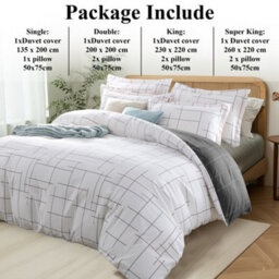 Aspire Homeware Printed Microfiber Duvet Cover Set, Grid Line Pattern Reversible, Single, (L)200Cm X (W)135Cm - thumbnail 6