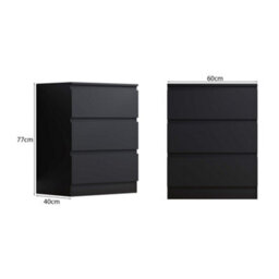 Fwstyle Stora 3 Drawer Black Chest Of Drawers (H) 77 (W) 60 (D) 40Cm Extra Deep 14Cm Drawers - thumbnail 9