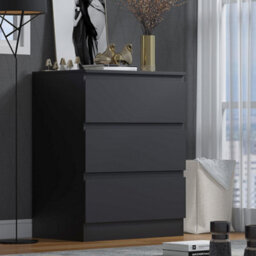 Fwstyle Stora 3 Drawer Black Chest Of Drawers (H) 77 (W) 60 (D) 40Cm Extra Deep 14Cm Drawers - thumbnail 1
