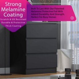 Fwstyle Stora 3 Drawer Black Chest Of Drawers (H) 77 (W) 60 (D) 40Cm Extra Deep 14Cm Drawers - thumbnail 2