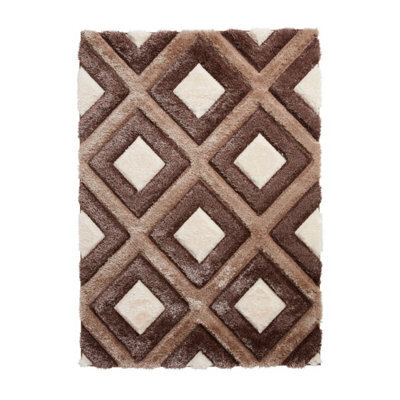 Beige Brown Shaggy Rug, 40mm Thickness Geometric Rug, Modern Rug For Bedroom, Living Room, & Dining Room-160Cm X 220Cm - image 1