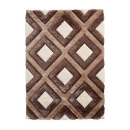Beige Brown Shaggy Rug, 40mm Thickness Geometric Rug, Modern Rug For Bedroom, Living Room, & Dining Room-160Cm X 220Cm - thumbnail 1