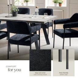 Tectake Set Of 2 Armchair Doé - Durable Fabric, Black Powder-Coated Legs, 120 Kg Load, 58 X 62 X 85 Cm  - Woven Fabric Black/black - thumbnail 4