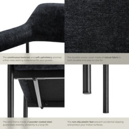Tectake Set Of 2 Armchair Doé - Durable Fabric, Black Powder-Coated Legs, 120 Kg Load, 58 X 62 X 85 Cm  - Woven Fabric Black/black - thumbnail 5