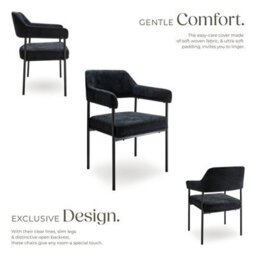 Tectake Set Of 2 Armchair Doé - Durable Fabric, Black Powder-Coated Legs, 120 Kg Load, 58 X 62 X 85 Cm  - Woven Fabric Black/black - thumbnail 3