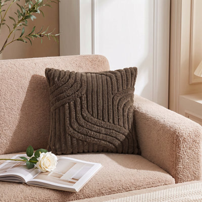 Living And Home Dark Coffee Plush Square Throw Pillow Cover Polyester Textured Cushion Case With Hidden Zipper 45X45Cm - image 1