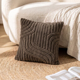 Living And Home Dark Coffee Plush Square Throw Pillow Cover Polyester Textured Cushion Case With Hidden Zipper 45X45Cm - thumbnail 2