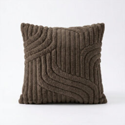 Living And Home Dark Coffee Plush Square Throw Pillow Cover Polyester Textured Cushion Case With Hidden Zipper 45X45Cm - thumbnail 4