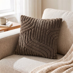 Living And Home Dark Coffee Plush Square Throw Pillow Cover Polyester Textured Cushion Case With Hidden Zipper 45X45Cm - thumbnail 3