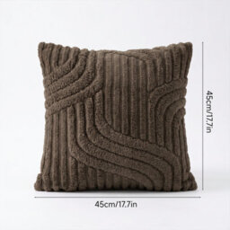 Living And Home Dark Coffee Plush Square Throw Pillow Cover Polyester Textured Cushion Case With Hidden Zipper 45X45Cm - thumbnail 8