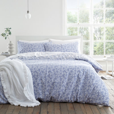 Bianca Bedding Shadow Leaves 200 Thread Count Cotton Reversible Double Duvet Cover Set With Pillowcases French Blue - image 1
