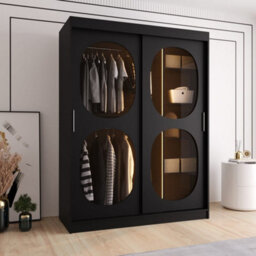 Arte Bahrain Ii Black Sliding Door Wardrobe 150Cm - Smoked Glass, Sleek Storage - thumbnail 3