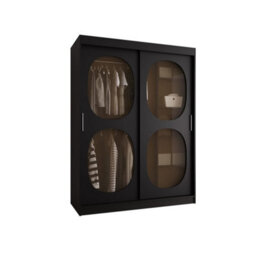Arte Bahrain Ii Black Sliding Door Wardrobe 150Cm - Smoked Glass, Sleek Storage - thumbnail 2