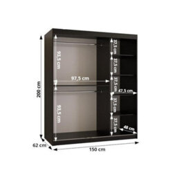 Arte Bahrain Ii Black Sliding Door Wardrobe 150Cm - Smoked Glass, Sleek Storage - thumbnail 5