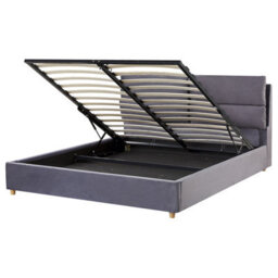 Beliani Ottoman Bed Velvet Batilly 160 X 200 Cm (Eu King Size) Grey - thumbnail 1