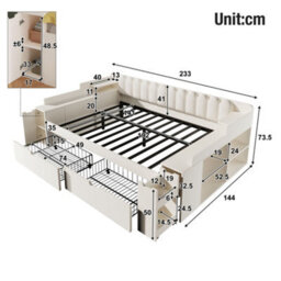 Merax 3Ft Single Daybed 90 X 190 Cm With 2 Drawers, Mobile Book Cart,  Storage, Usb & Type-C Charging, Sofa Bed, White - thumbnail 4