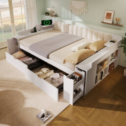 Merax 3Ft Single Daybed 90 X 190 Cm With 2 Drawers, Mobile Book Cart,  Storage, Usb & Type-C Charging, Sofa Bed, White - thumbnail 3