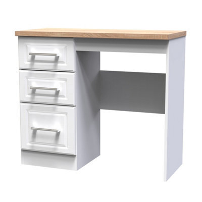 Sevilla Ready Assembled Matt White Light Oak Effect 3 Drawer Non-Extendable Medium Dressing Table (H)795mm (W)930mm (D)415mm - image 1