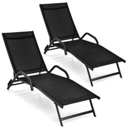 Costway Set Of 2 Outdoor Chaise Lounge Chairs 5-Position Adjustable Recliners Sun Lounge - thumbnail 2