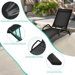 Costway Set Of 2 Outdoor Chaise Lounge Chairs 5-Position Adjustable Recliners Sun Lounge - thumbnail 5
