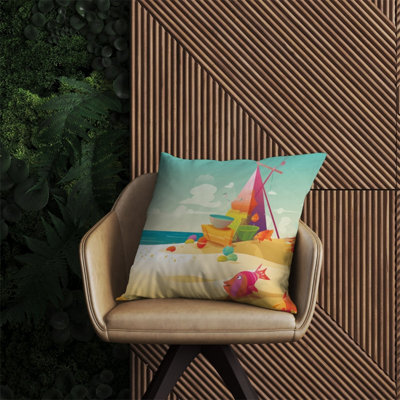 Warren Reed Designer Fish On A Beach Holiday Outdoor Cushion 60Cm X 60Cm