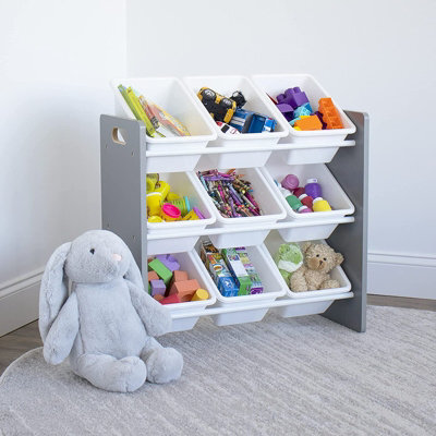 Humble Crew Children's Shelf, Toy Organiser Shelf With 9 Storage Boxes, Grey/white - image 1