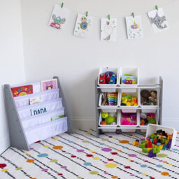 Humble Crew Children's Shelf, Toy Organiser Shelf With 9 Storage Boxes, Grey/white - thumbnail 4