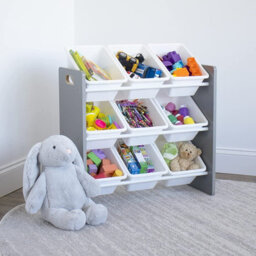 Humble Crew Children's Shelf, Toy Organiser Shelf With 9 Storage Boxes, Grey/white - thumbnail 1