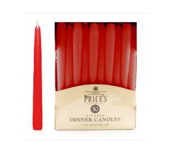 Price's 50 Tapered Red  Household Dinner Candles Prices Wax Candles 8H Burn Time 24Cm