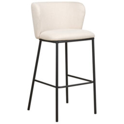 Wyld And Coco Set Of 2 Bar Chairs, Off-White Polyester Upholstery, Curved Backrest, Built-In Footrest - thumbnail 4