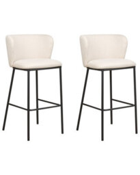 Wyld And Coco Set Of 2 Bar Chairs, Off-White Polyester Upholstery, Curved Backrest, Built-In Footrest - thumbnail 3