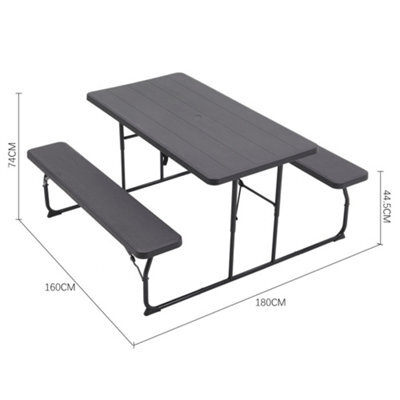 Breeins 180Cm W Outdoor Garden Bistro Set Dining Room Set Foldable Picnic Table And Bench Set With Parasol Hole, Black - image 1