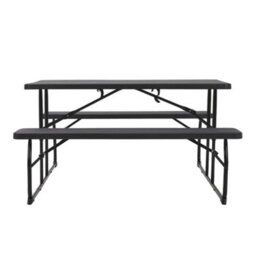 Breeins 180Cm W Outdoor Garden Bistro Set Dining Room Set Foldable Picnic Table And Bench Set With Parasol Hole, Black - thumbnail 3