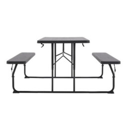 Breeins 180Cm W Outdoor Garden Bistro Set Dining Room Set Foldable Picnic Table And Bench Set With Parasol Hole, Black - thumbnail 4