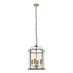 Anson Lighting Powell 4Lt Pendant Light Finished In Antique Brass Plate And Clear Glass - thumbnail 3