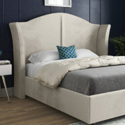 Zampa Curved Top Curved Winged Upholstered Soft Velvet Bed Frame - Cream - thumbnail 2