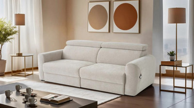 Stratus Interiors Dakota 3 Seater Electric Recliner Sofa Bed - Beige Power Reclining Couch - Luxury Upholstered Living Room Furniture - image 1