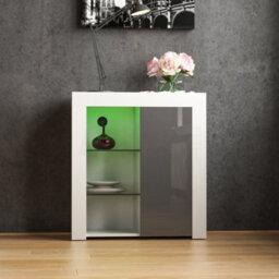 Lassic Vida Designs Azura White & Grey 1 Door Led Sideboard Storage Cabinet Cupboard - thumbnail 3