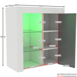 Lassic Vida Designs Azura White & Grey 1 Door Led Sideboard Storage Cabinet Cupboard - thumbnail 2