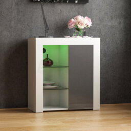 Lassic Vida Designs Azura White & Grey 1 Door Led Sideboard Storage Cabinet Cupboard - thumbnail 1