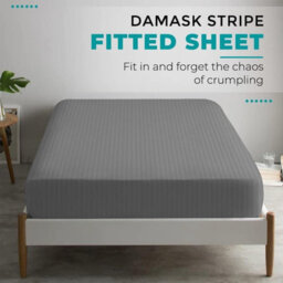 Oxford Homeware Grey Satin Stripe Fitted Sheet 40Cm Extra Deep Pocket Soft Easy Care Bedding Sheet (W)152Cmx(L)200Cm (King) - thumbnail 5