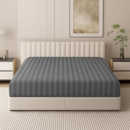 Oxford Homeware Grey Satin Stripe Fitted Sheet 40Cm Extra Deep Pocket Soft Easy Care Bedding Sheet (W)152Cmx(L)200Cm (King) - thumbnail 1