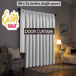 Ameha Light Grey 230 Gsm Plain Thermal Blackout Pencil Pleat Door Curtain For Bedroom Single Panel Energy Saving 66'' X 84'' Uk - thumbnail 1