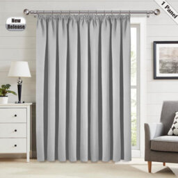 Ameha Light Grey 230 Gsm Plain Thermal Blackout Pencil Pleat Door Curtain For Bedroom Single Panel Energy Saving 66'' X 84'' Uk - thumbnail 5
