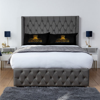 UKBEDFURNITURE Jasmine Steel Plush Wingback Divan Bed Base With 54 Inch Headboard & 10 Inch Orthopaedic Mattress - No Storage - image 1