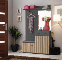 Arte Marco Hallway Cabinet: Stylish Storage Solution - W600mm X H960mm X D320mm In Oak Artisan & Anthracite - thumbnail 3
