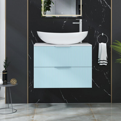 Royal Bathrooms Evora 700mm Powder Blue Fluted Wall Hung Countertop Vanity Unit 2 Drawer With Cesar Basin - image 1