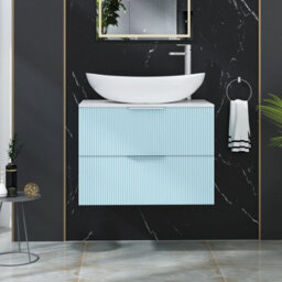 Royal Bathrooms Evora 700mm Powder Blue Fluted Wall Hung Countertop Vanity Unit 2 Drawer With Cesar Basin - thumbnail 1