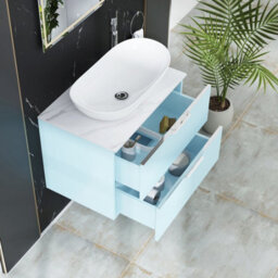 Royal Bathrooms Evora 700mm Powder Blue Fluted Wall Hung Countertop Vanity Unit 2 Drawer With Cesar Basin - thumbnail 3